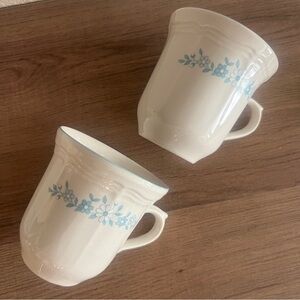 Vintage Brick Oven Stoneware Blue Flowers Tea Mugs | set of 2